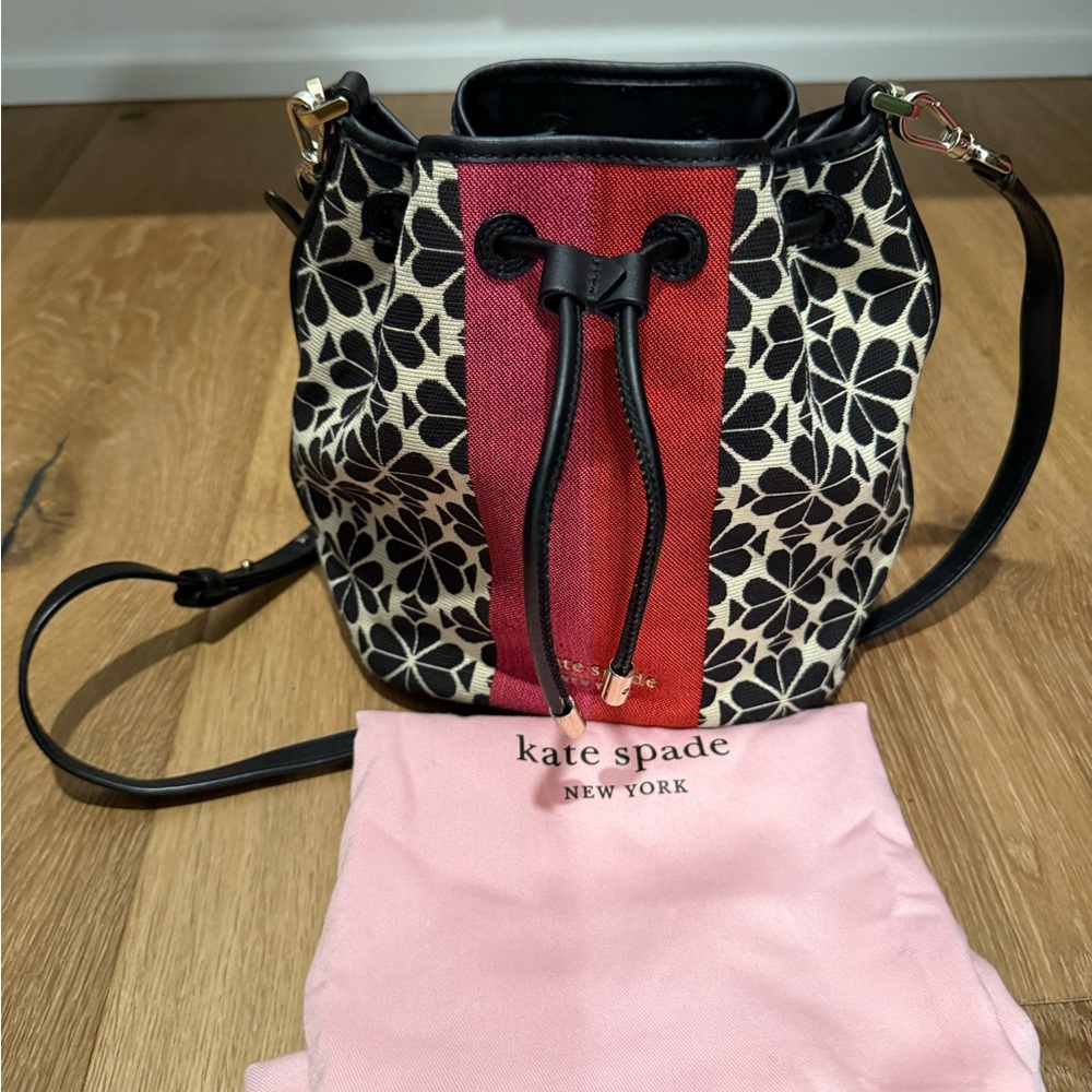 Kate Spade Red and Black Floral Bucket Bag